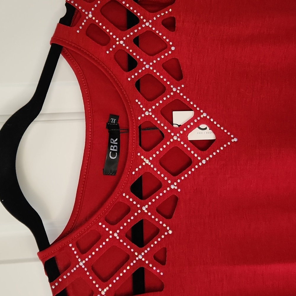 CBR Red Cutout Rhinestone Detail Women's Top